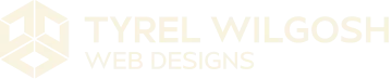 A cream-colored logo with a geometric cube icon next to the text "Tyrel Wilgosh Web Designs" in a minimalist, neutral-toned font.